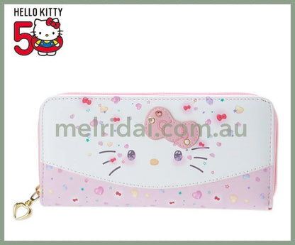 Sanrio | Long Wallet 197X98X25Mm (Hello Kitty 50 Anniversary) 日本三丽鸥 凯蒂猫50周年限定 爱心拉链长款钱包（大脸款）