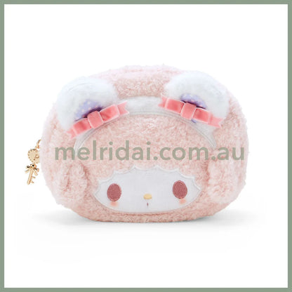 Sanrio | My Sweet Face-Shaped Pouch 15×7×12Cm (My Little Treasure) 日本三丽鸥 毛绒收纳包/手拿包/相机包/背后刺绣（小羊必爱诺生日）