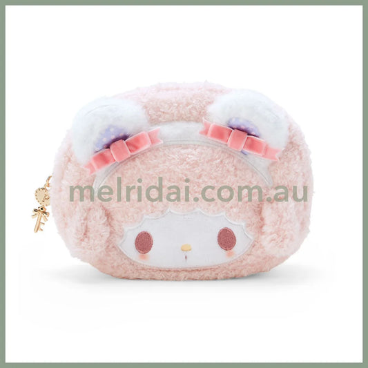 Sanrio | My Sweet Face-Shaped Pouch 15×7×12Cm (My Little Treasure) 日本三丽鸥 毛绒收纳包/手拿包/相机包/背后刺绣（小羊必爱诺生日）