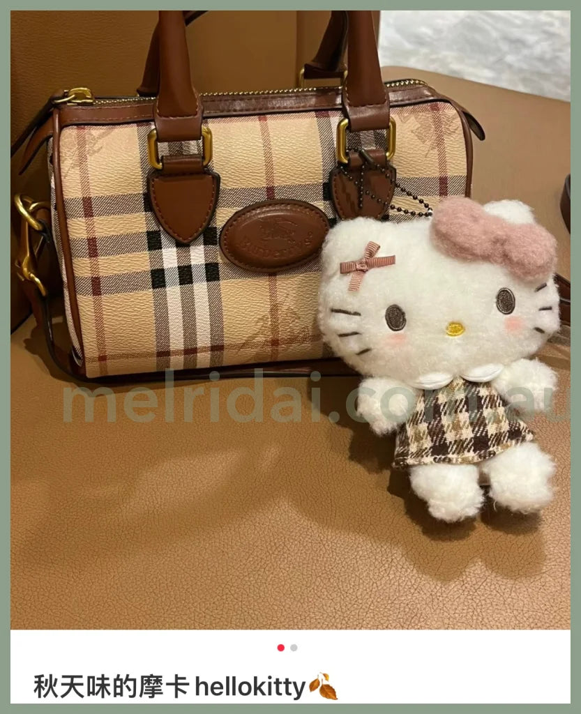 Sanrio | Plush Mascot Holder (Fluffy Mocha Check) Approx.15Cm // Hello Kitty