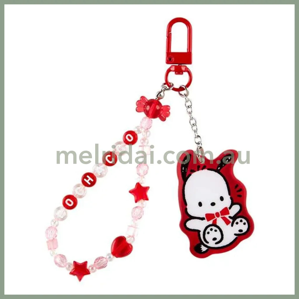 Sanrio | Pochacco Key Holder 3×0.5×5Cm (35Th Anniversary Red Ribbon) 日本三丽鸥 帕恰狗 珠链挂饰/手机链挂件（三五好友周年系列）