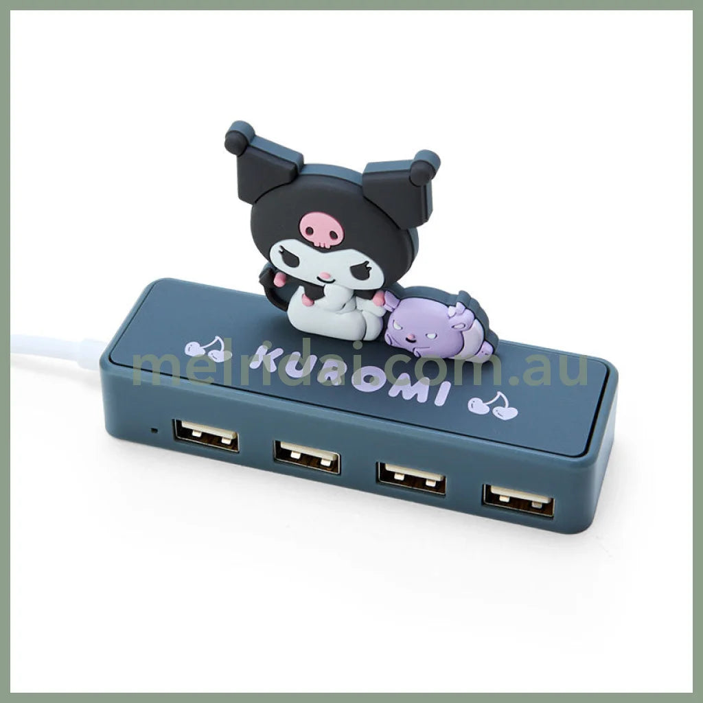 Sanrio | Slim Usb 2.0 Hub Size 9.5X3X6.3 Cm 日本三丽鸥 Usb多孔插座/扩充器/扩展器 库洛米Kuromi