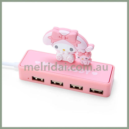 Sanrio | Slim Usb 2.0 Hub Size 9.5X3X6.3 Cm 日本三丽鸥 Usb多孔插座/扩充器/扩展器 美乐蒂My Melody