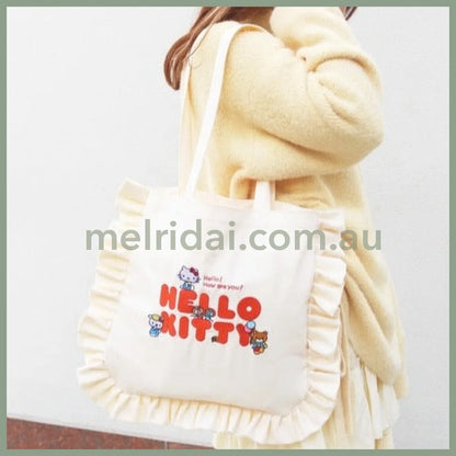 Sanrio X Accomode | Hello Kitty Frill Tote Bag 35Cm×34Cm 日本三丽鸥 凯蒂猫50周年合作款 限量款 褶边刺绣托特包/单肩包