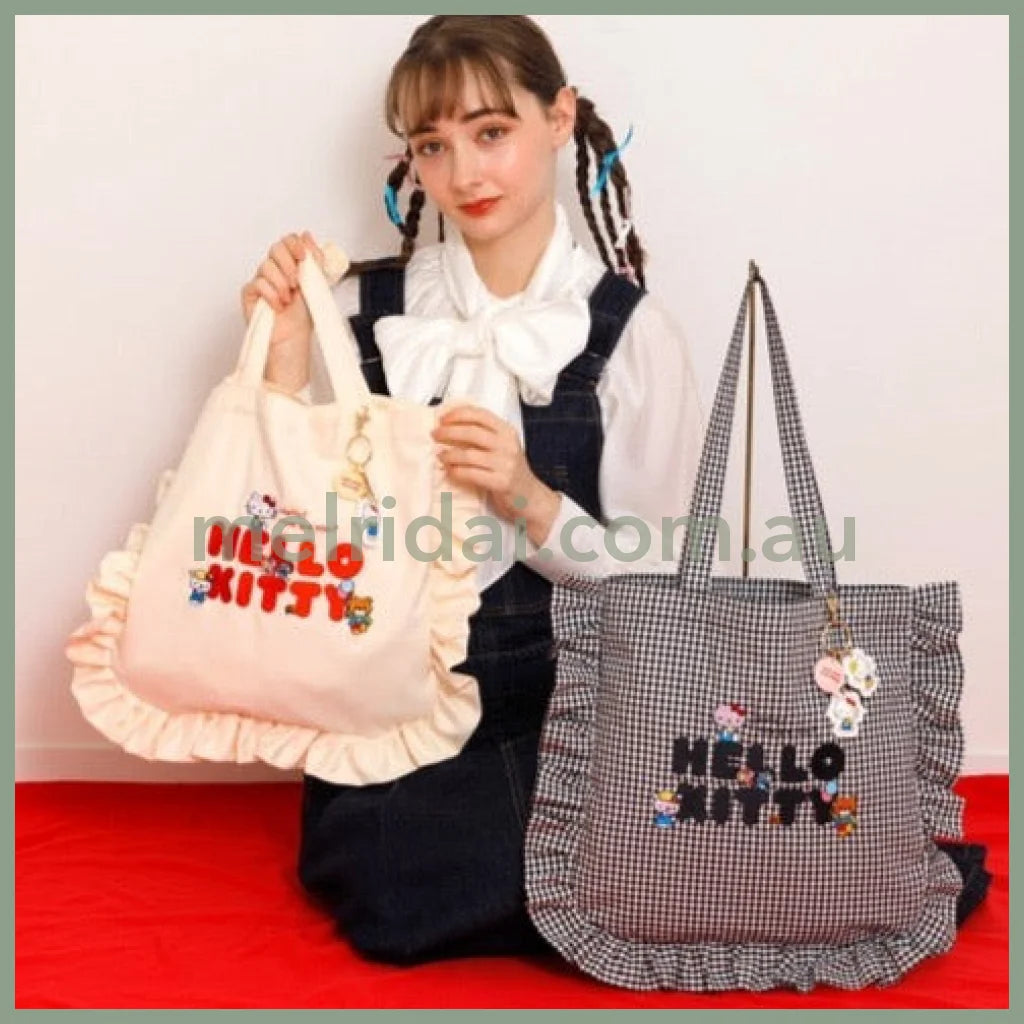 Sanrio X Accomode | Hello Kitty Frill Tote Bag 35Cm×34Cm 日本三丽鸥 凯蒂猫50周年合作款 限量款 褶边刺绣托特包/单肩包