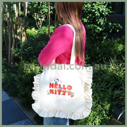 Sanrio X Accomode | Hello Kitty Frill Tote Bag 35Cm×34Cm 日本三丽鸥 凯蒂猫50周年合作款 限量款 褶边刺绣托特包/单肩包