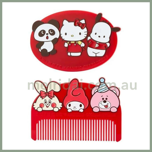 Swimmer X Sanrio | Mirror & Comb Set With Case 14×1×10.5Cm 日本三丽鸥 人物大集合 随身镜&小梳子&扣式收纳袋 (Swimmer联名款)