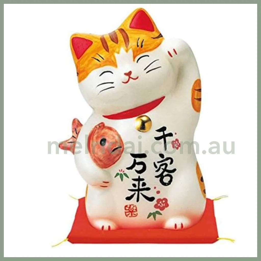 Yakushigama | Colored Painting Maneki-Neko Lucky Cat 12Cm|7742 药师窑 招财猫陶瓷摆件