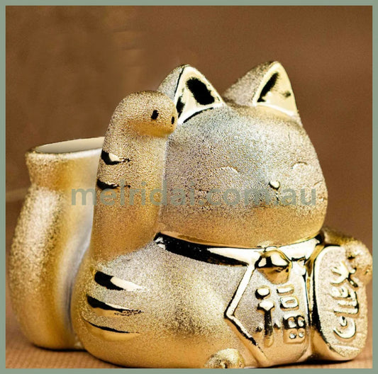 Yakushigama | Golden Maneki-Neko Lucky Cat 9.5Cm 7492 药师窑 金色招财猫陶瓷摆件